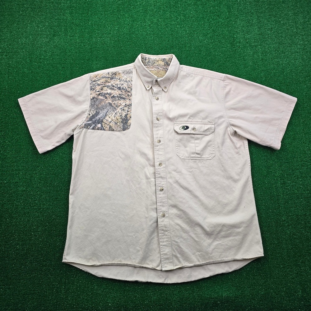 Mossy Oak Shirt Mens XL Beige Tan Button Down Outdoors Hiking Camping Casual